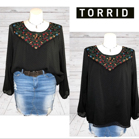 torrid Tops - Torrid Embroidered Chiffon Texture Dotted 1X Top